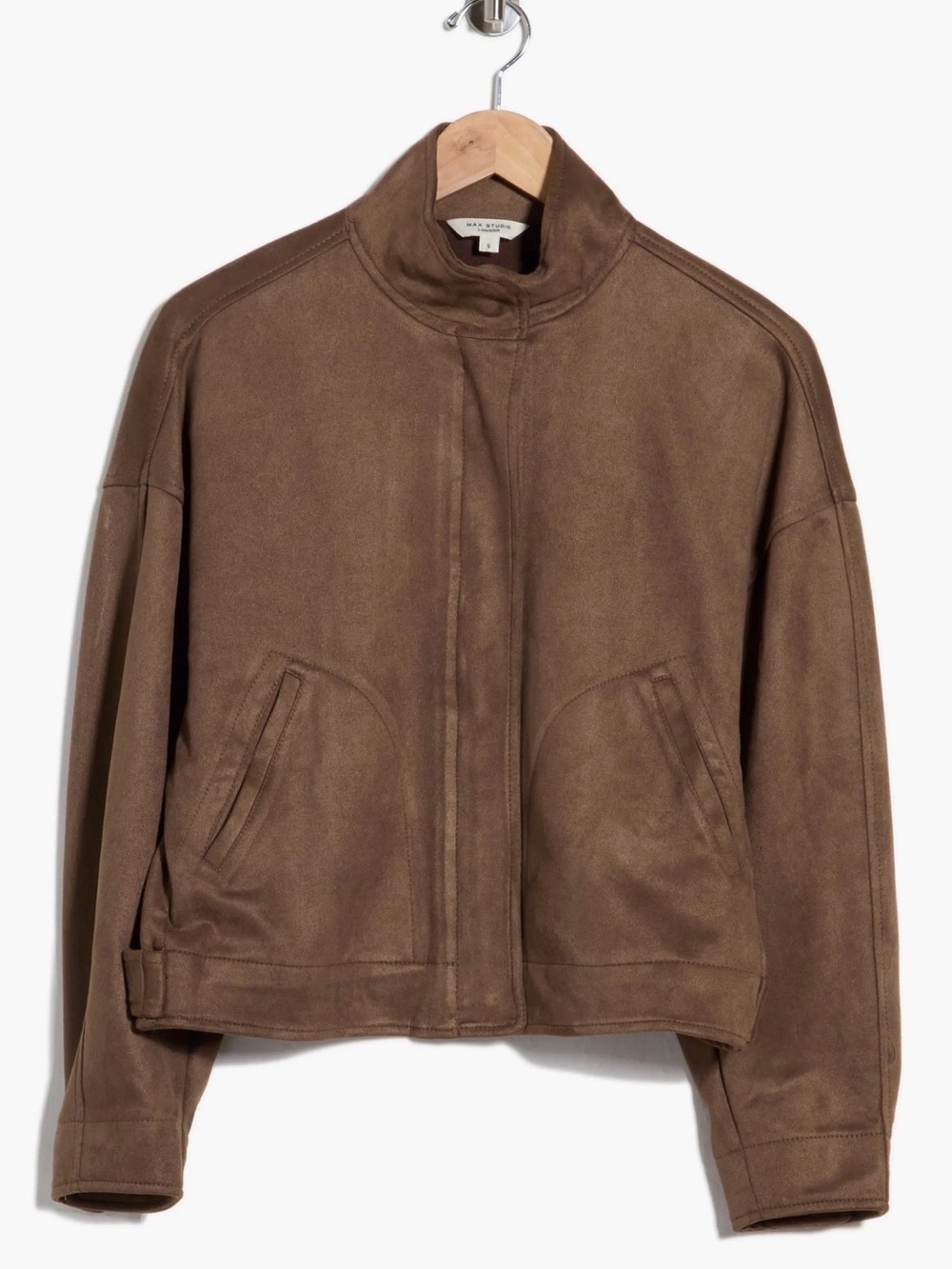 Max Studio Faux Suede Moto/Bomber Jacket Brown NWT Size L